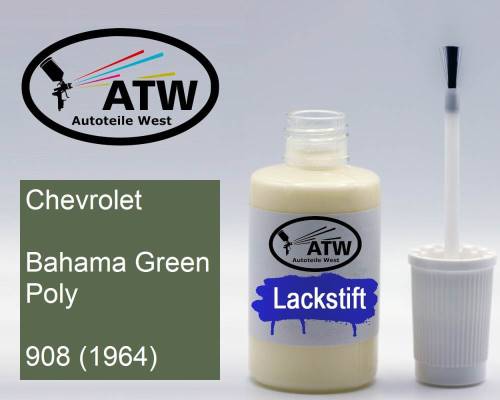 Chevrolet, Bahama Green Poly, 908 (1964): 20ml Lackstift, von ATW Autoteile West.